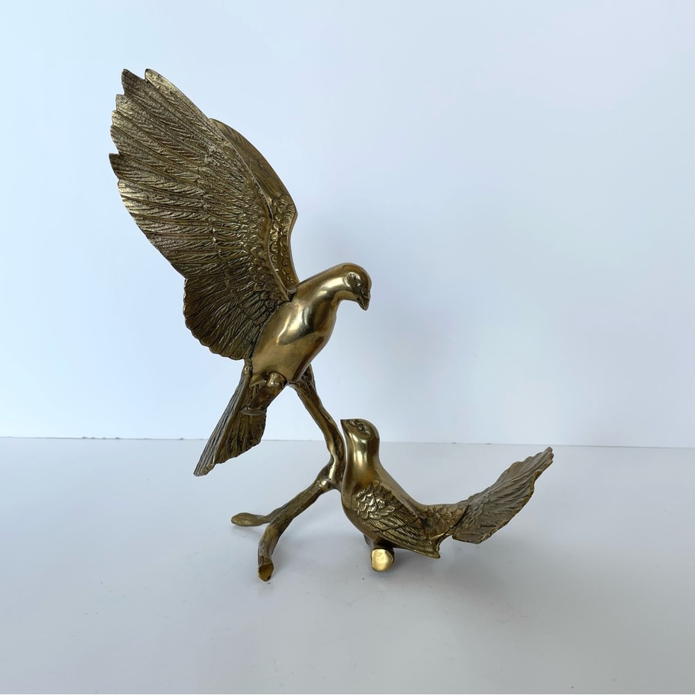 Vintage brass birds on a branch - Picture 1 of 4